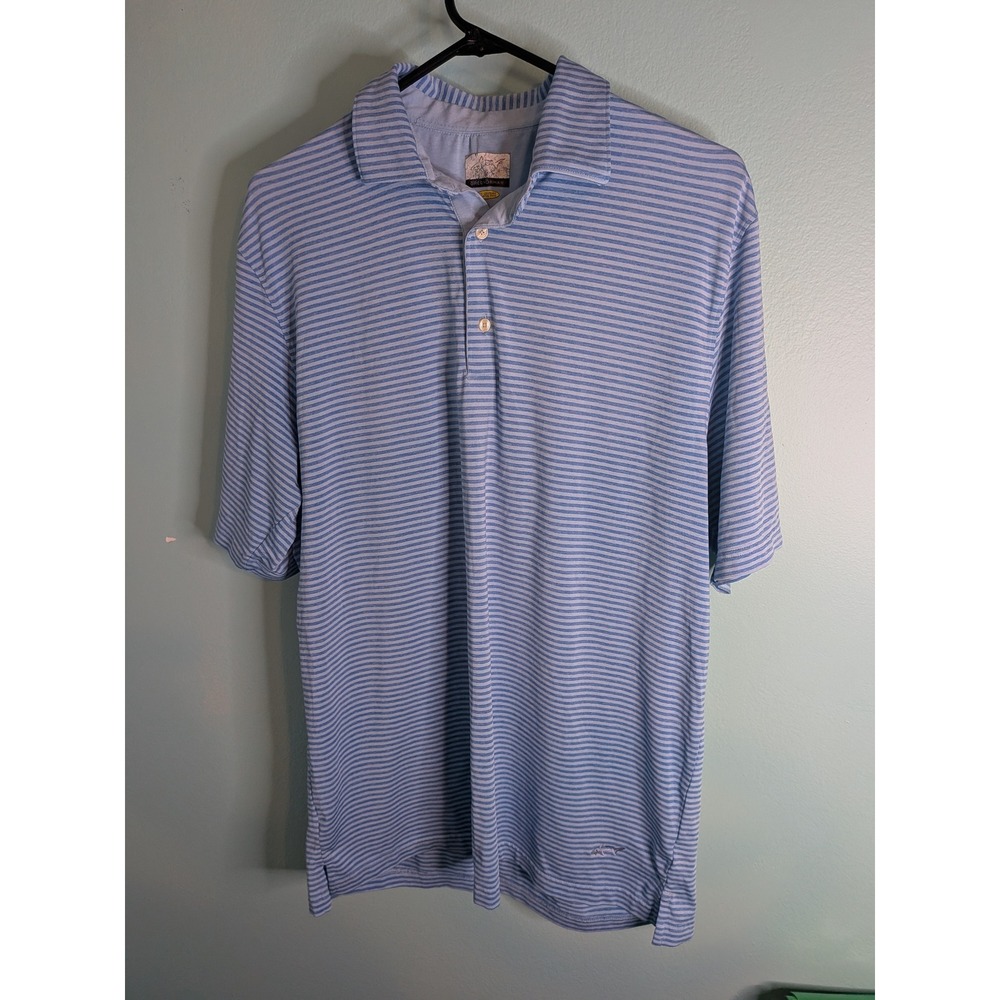 Greg Norman‎ Play Dry Mens Blue White Striped Golf Polo Shirt Large Short Sleeve